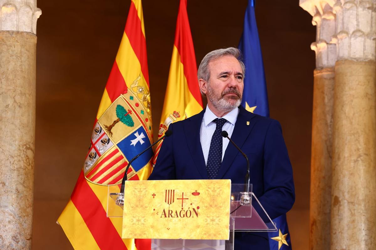 Jorge Azcón, presidente de Aragón, esta tarde en su toma de posesión del cargo