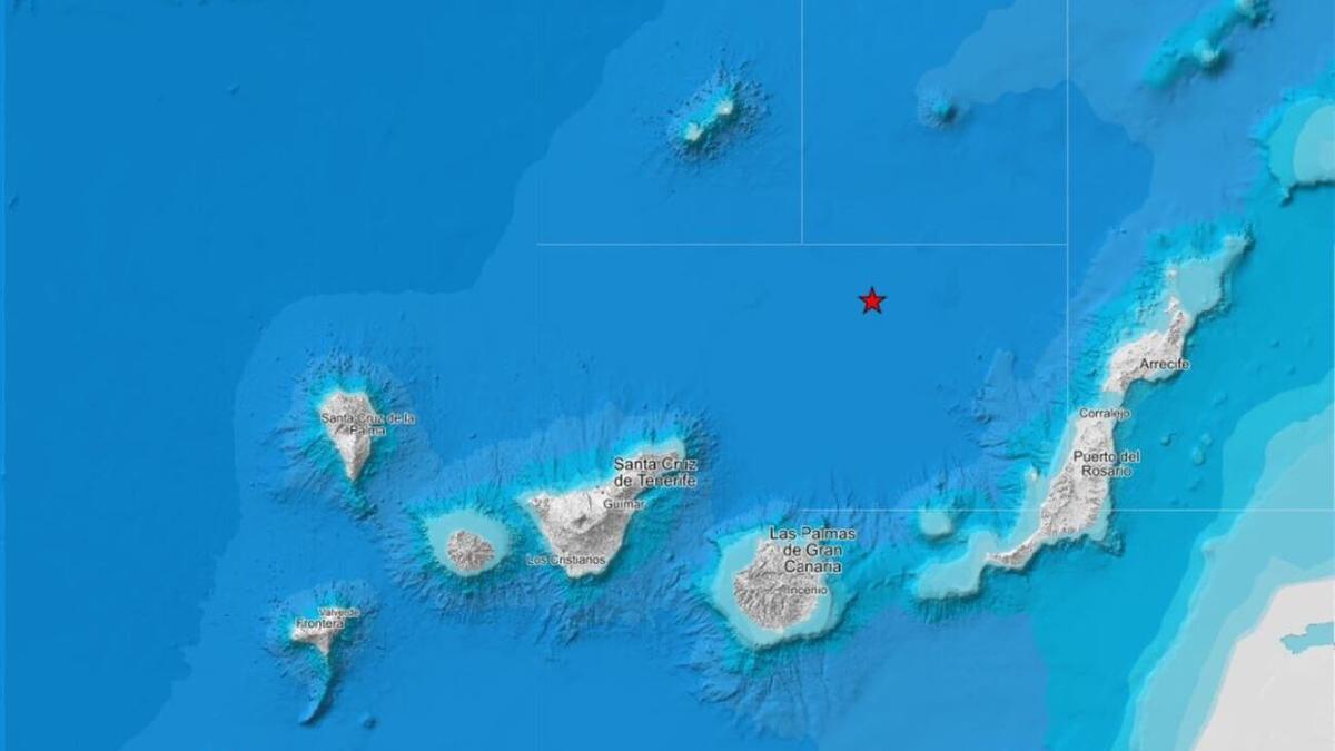 Localización del último terremoto registrado en aguas de Canarias.