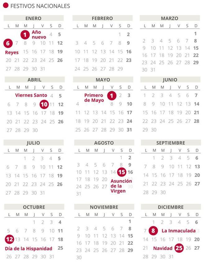 Calendario laboral de España del 2020 (con todos los festivos)