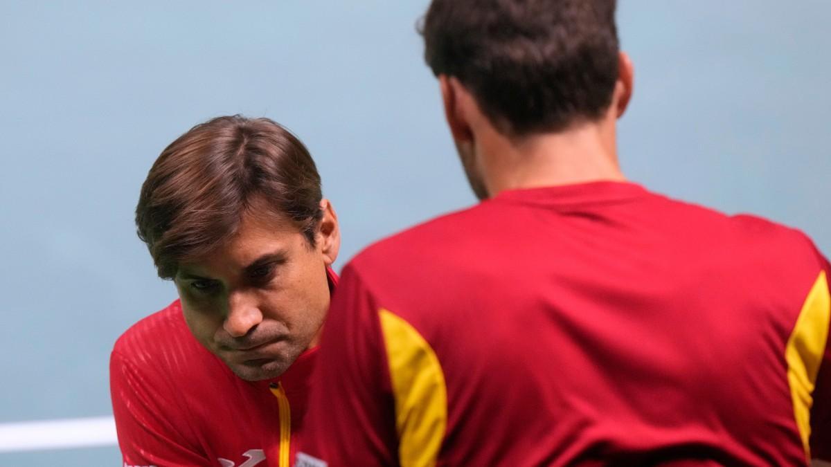 David Ferrer, durante el partido de Pablo Carreño