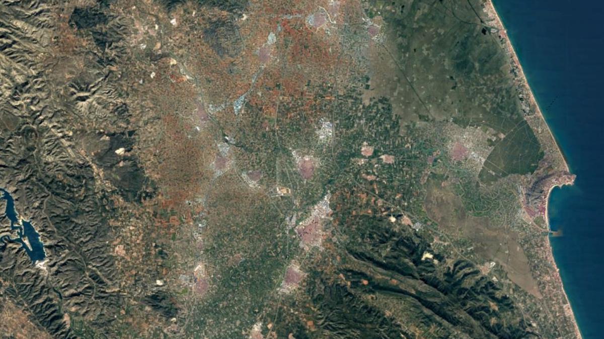 La comarca de la Ribera, a vista de satélite.