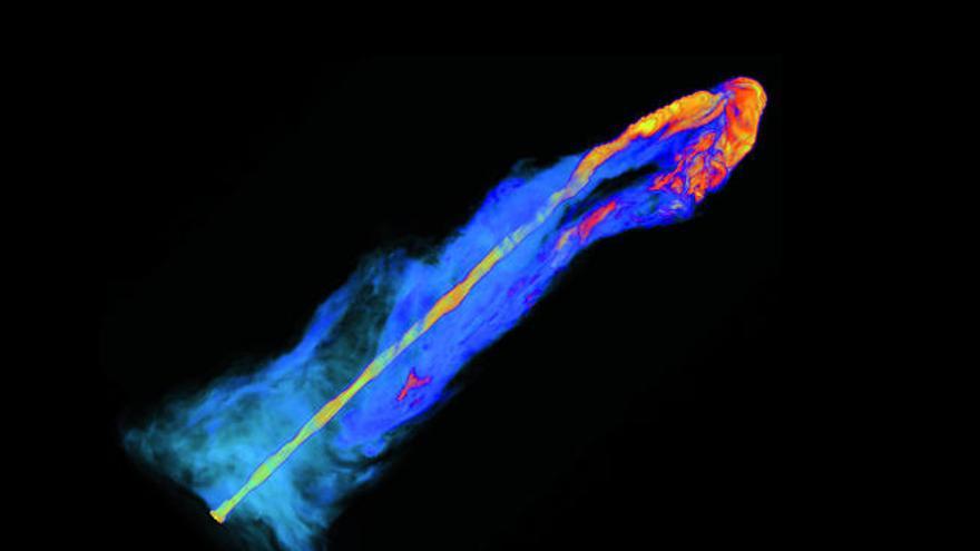 Simulación magneto-hidrodinámica de un chorro relativista.