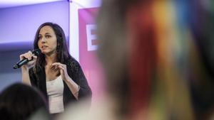 Ione Belarra, secretaria general de Podemos, en un acto de campaña.