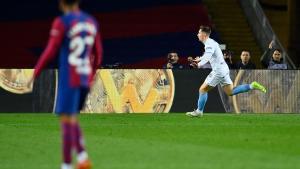 Valery celebra el tercer gol del Girona frente al FC Barcelona.