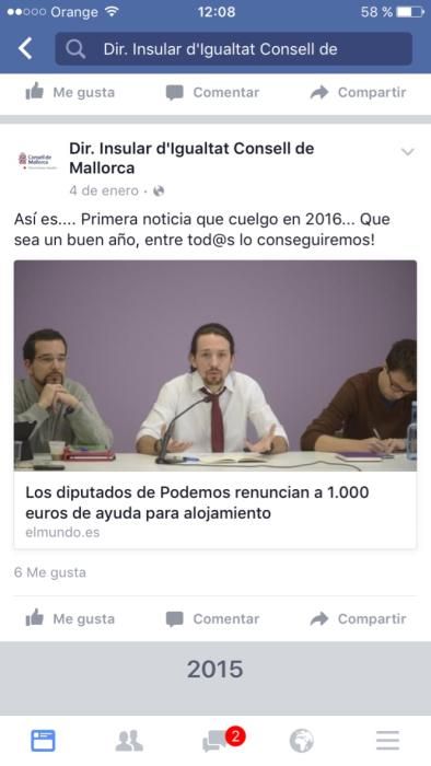 El Pi denuncia que Podemos utiliza el Facebook del Consell para fines partidistas