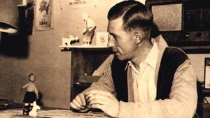 George Rémi, Hergé, fotografiado en su estudio en 1949.