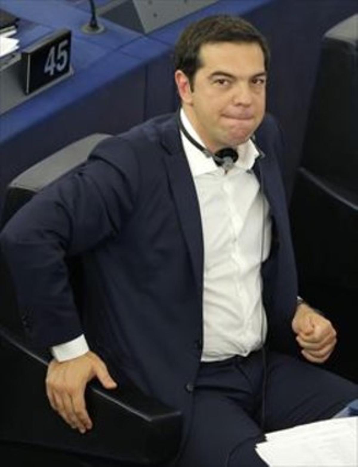 Alexis Tsipras, en su debut en la Eurocámara, este miércoles en Estrasburgo.