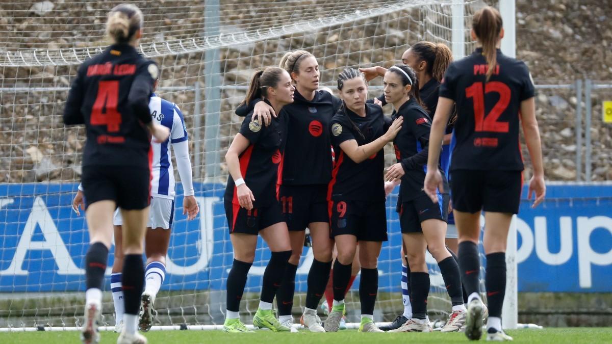 El Barça celebra uno de los goles anotados a la Real Sociedad en Zubieta