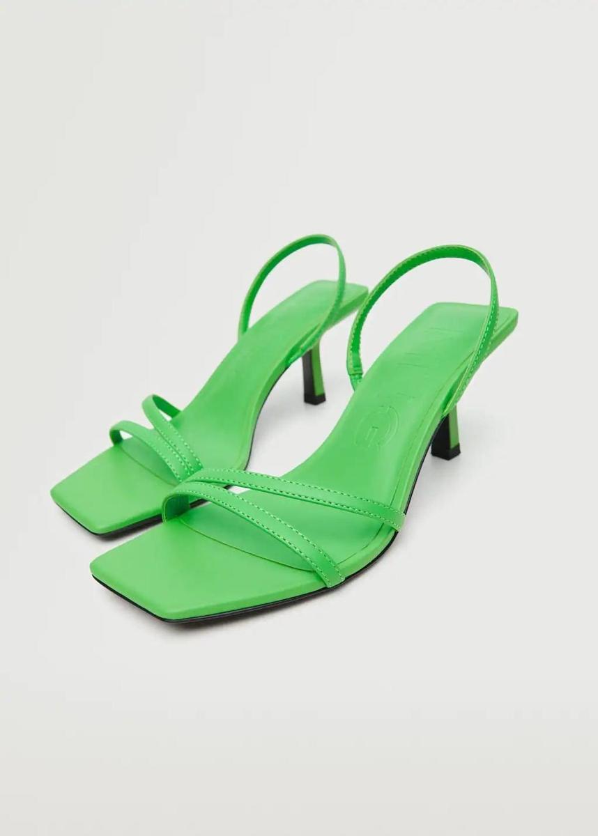 Sandalias verdes tacón bajo Mango