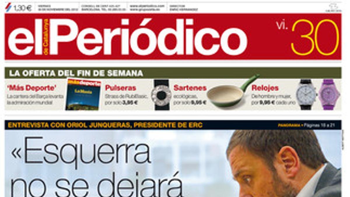 La portada de EL PERIÓDICO (30-11-2012).