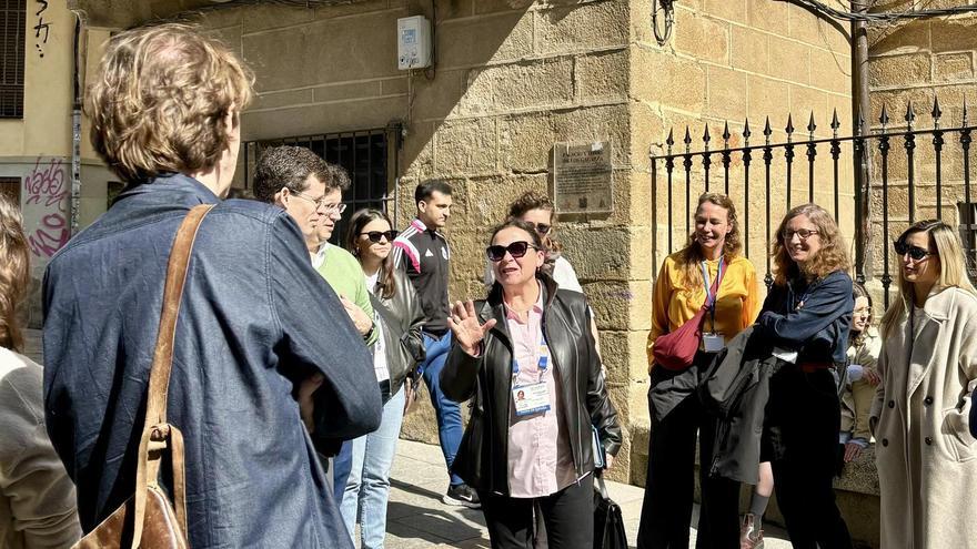 Expertos europeos, este miércoles, a las puertas del Palacio de Camarena.