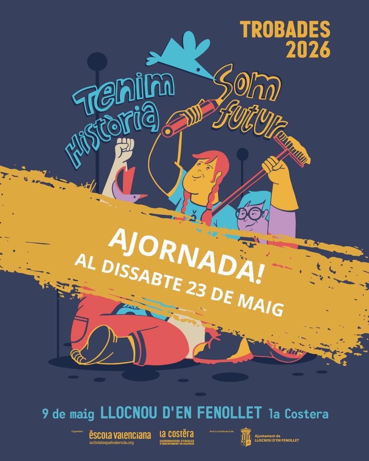 Cartel de la Trobada de la Costera en Llocnou d'en Fenollet aplazada al 23 de mayo.