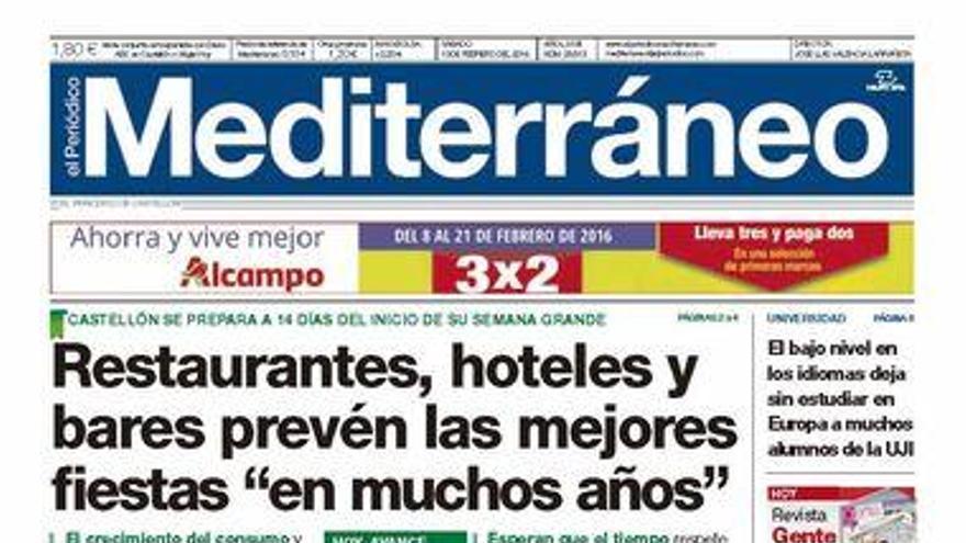 Restaurantes, bares y hoteles prevén las mejores fiestas &quot;en muchos años&quot;, en la portada de Mediterráneo