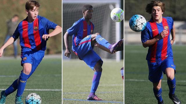 Nico González, Ansu Fati y Pablo Moreno en partidos con el Cadete A esta temporada