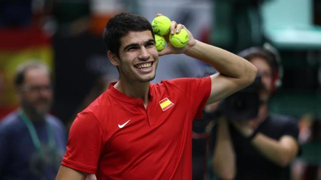 Carlos Alcaraz, en una eliminatoria de la Copa Davis.