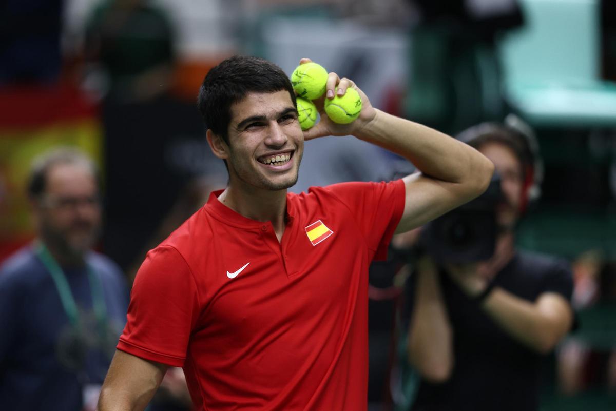 Carlos Alcaraz, en una eliminatoria de la Copa Davis.