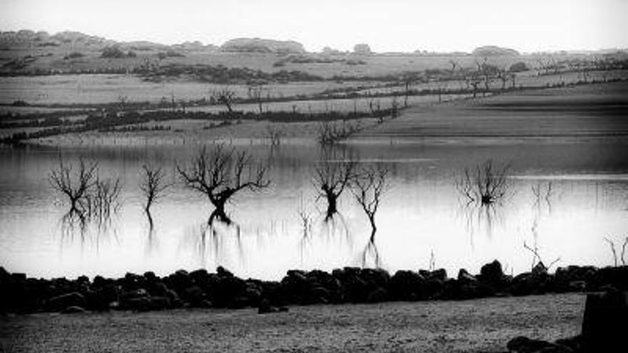 Aguas del Almendra sobre el pueblo de Argusino