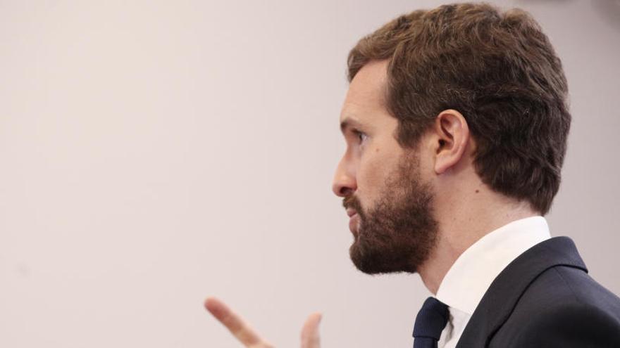 El presidente del PP, Pablo Casado, ayer en el Congreso durante su comparecencia pública.