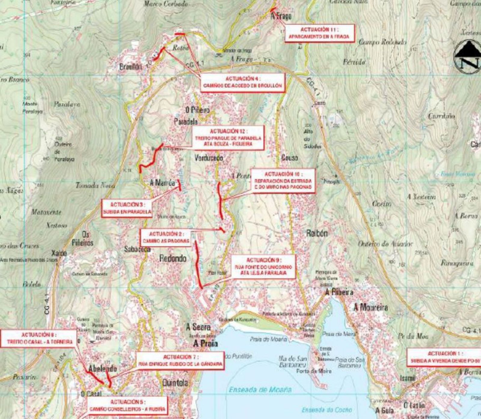 Mapa con la ubicación de los asfaltados en Moaña. | FdV