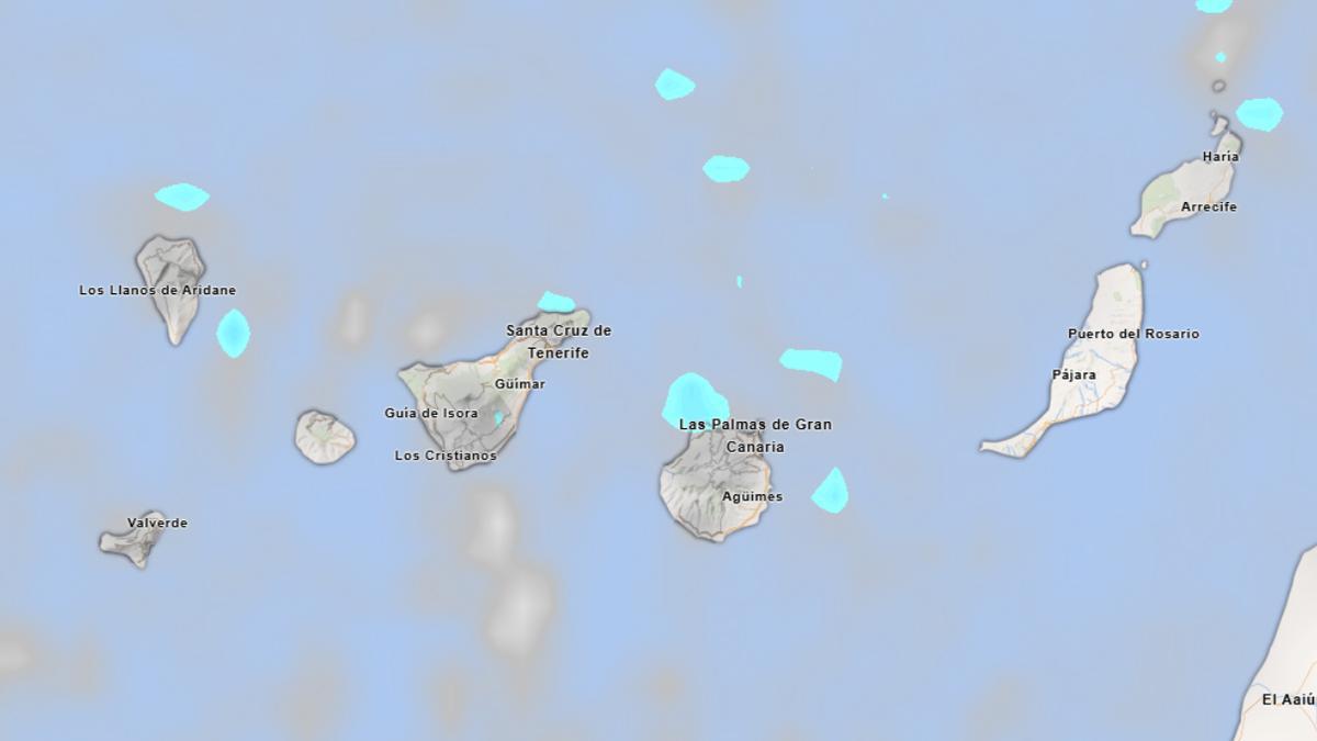 Previsión de las lluvias en Canarias a las 9.00 del miércoles.