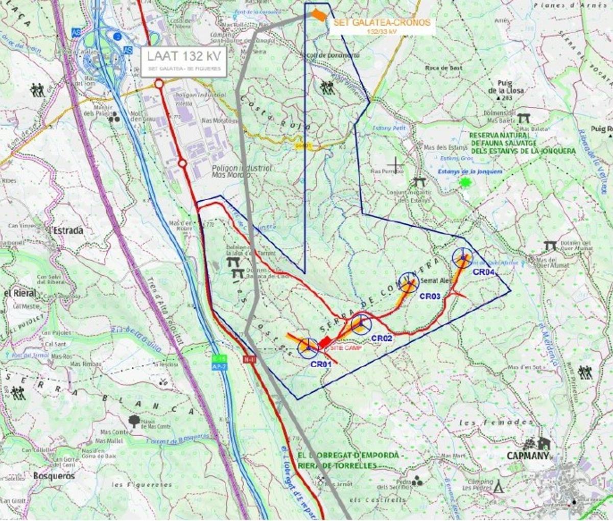 Plànol de situació dels emplaçaments pervistos del parc Cronos