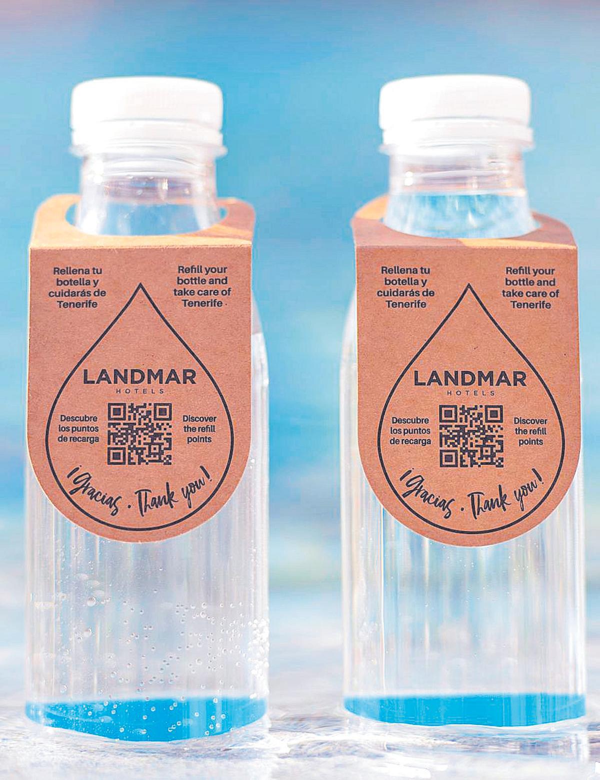 Botellas reutilizables a disposición de los clientes de Landmar Hotels.