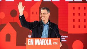 El presidente del Gobierno, Pedro Sánchez, en el mitin de este domingo en L’Hospitalet de Llobregat.