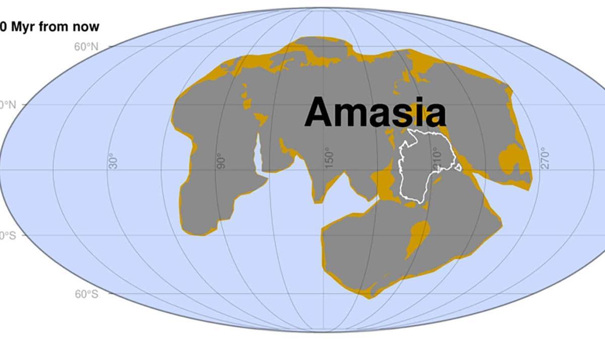 Posible configuración de Amasia dentro de 280 millones de años.