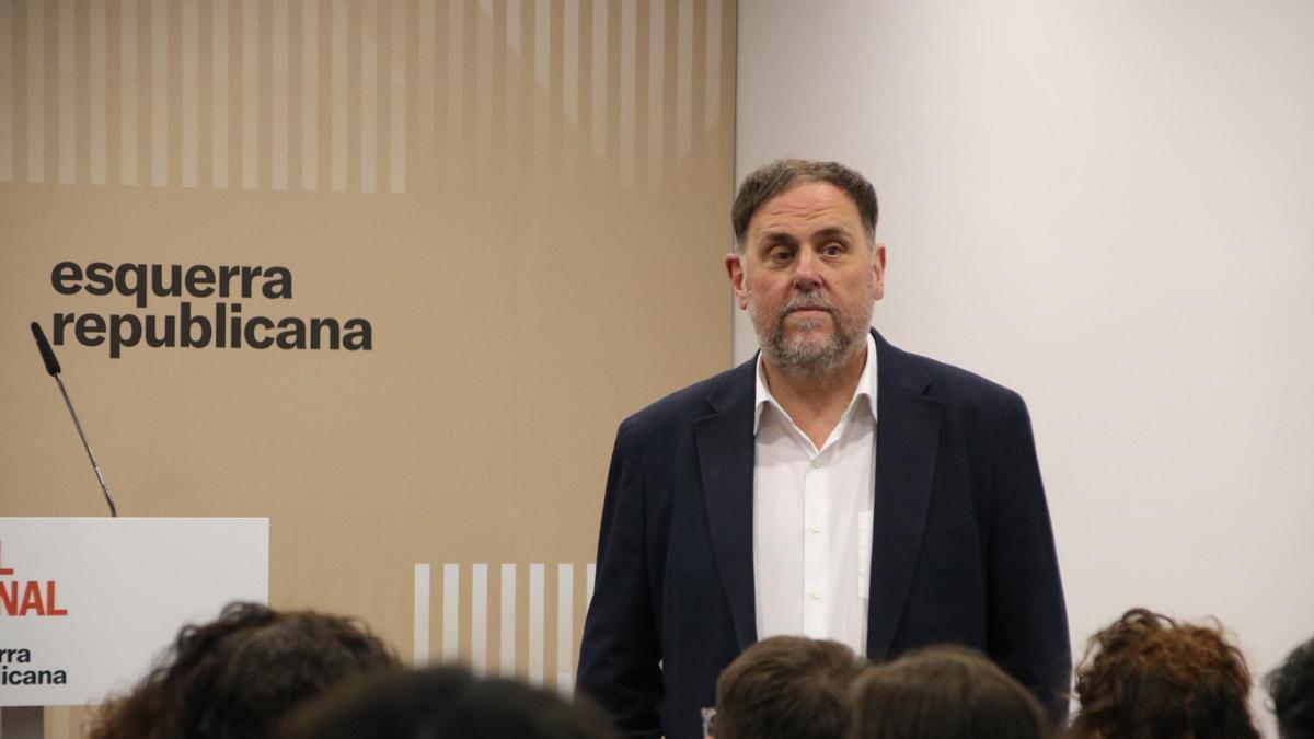 El presidente de ERC, Oriol Junqueras, en un Consell Nacional reciente.