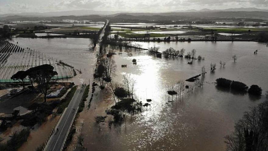 El pont del Ter al pas per Verges, inundat, el gener passat.