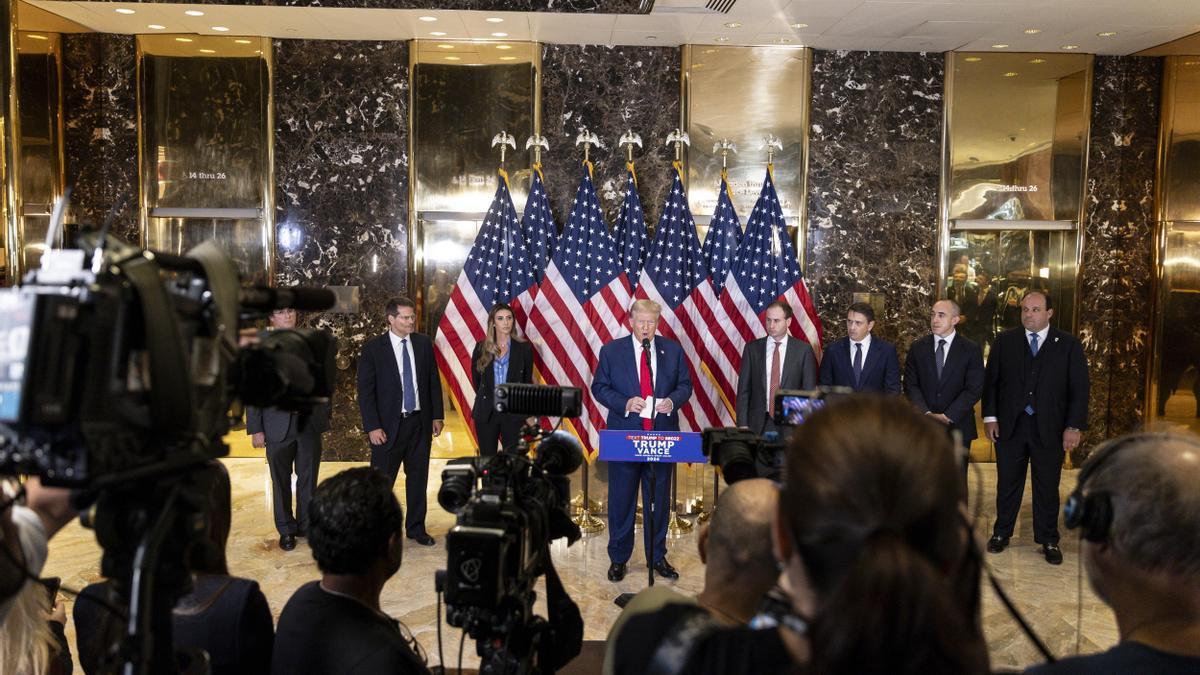 Donald Trump holds a press conference in Lobby of Trump Tower in New York