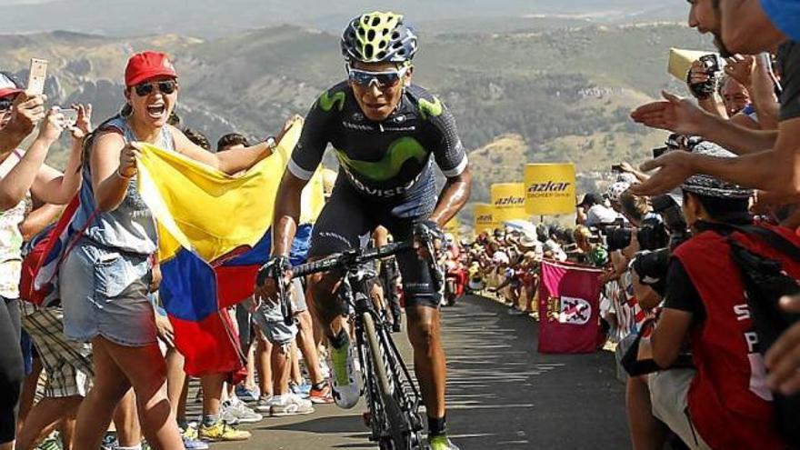 Nairo Quintana, en plena pujada al port lleonès de la Camperona