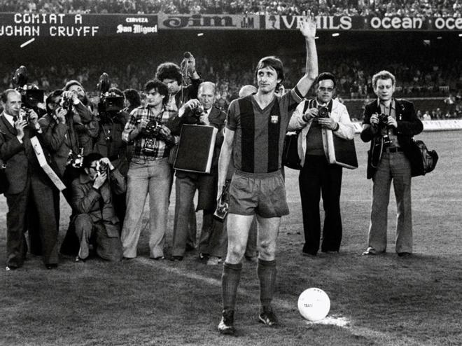 Johan Cruyff el 27 de mayo de 1978 en el partido de despedida del Fc Barcelona celebrado contra el Ajax de Amsterdam en el estadio del Camp Nou