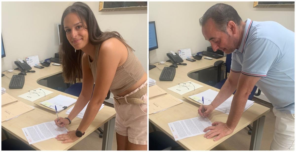 Ana Andrada (Compromís) y Abel Ibáñez (PSOE) firman la moción de censura contra la alcaldesa de Vilafamés, Marisa Torlá (PP).