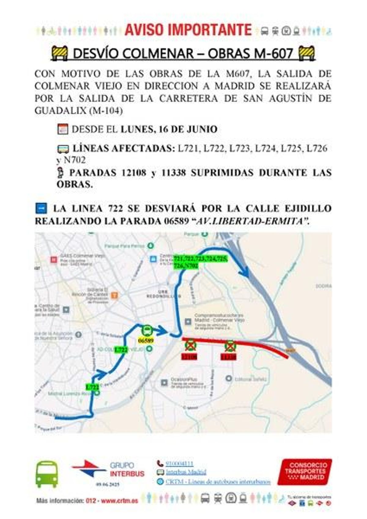 Las paradas de autobuses afectadas por las obras
