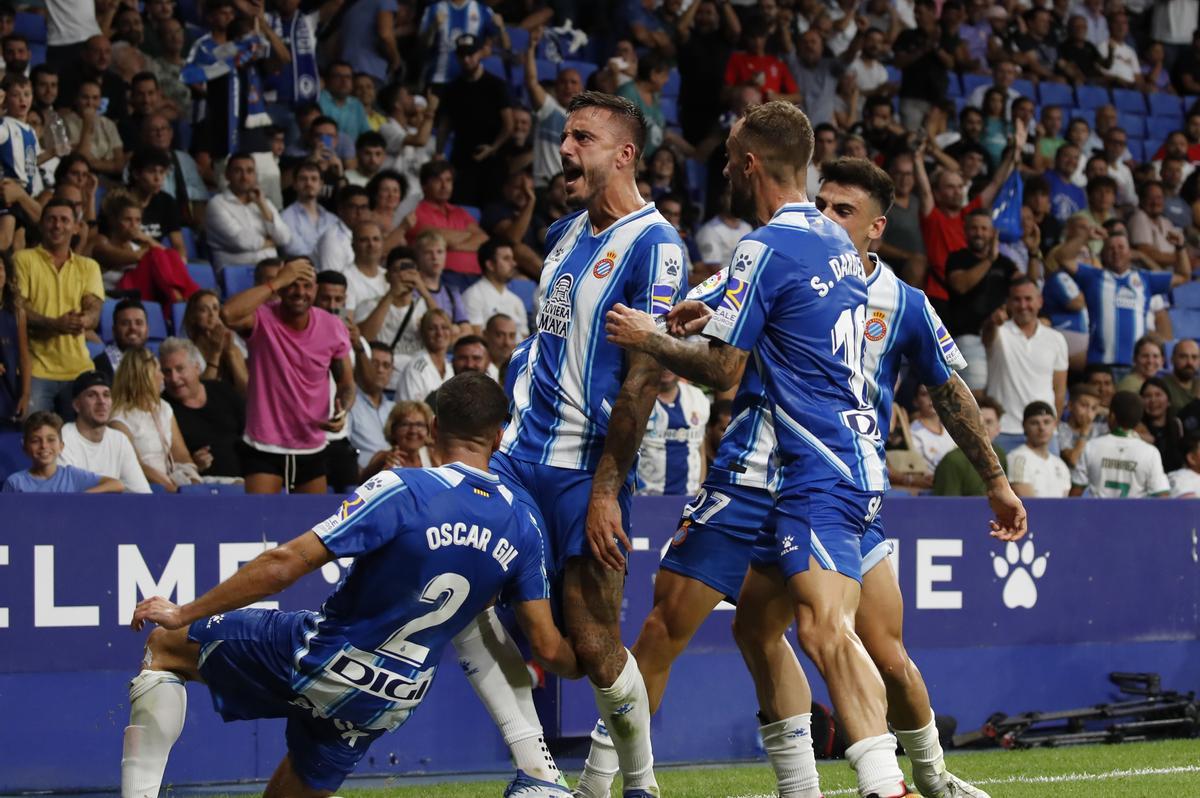 Joselu, celebrando el gol ante el Madrid