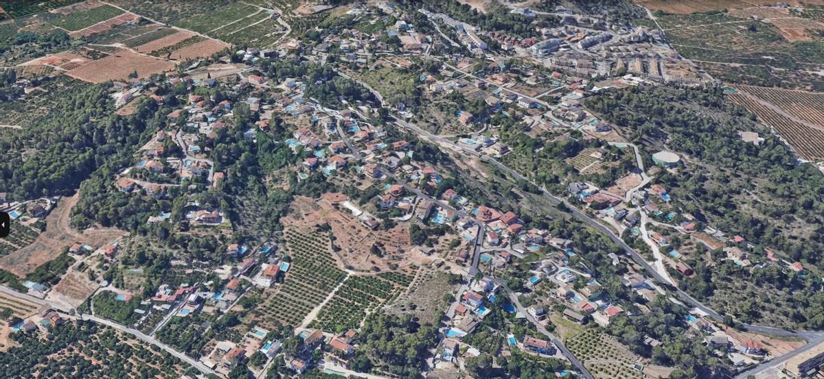 Vista desde un satélite de una urbanización de Alzira.