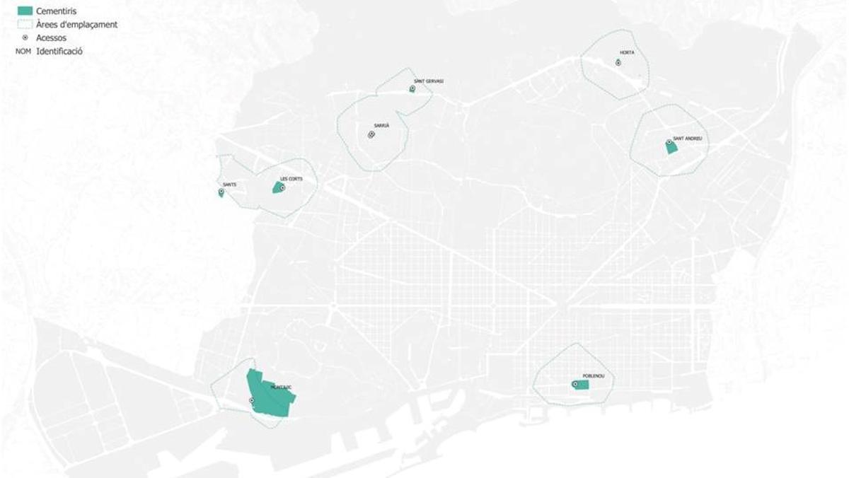 Mapa de las seis zonas de Barcelona dónde el Ayuntamiento quiere concentrar nuevos tanatorios