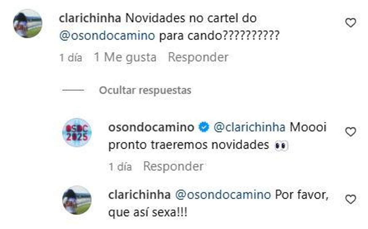 Comentario de una usuaria en las redes de O Son do Camiño