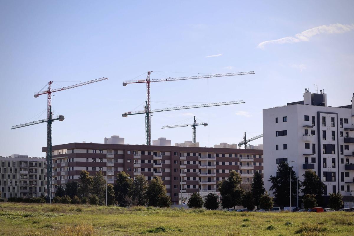 Obra nueva, gruas, vivienda, bloques de pisos, construcción, Huerta de Santa Isabel