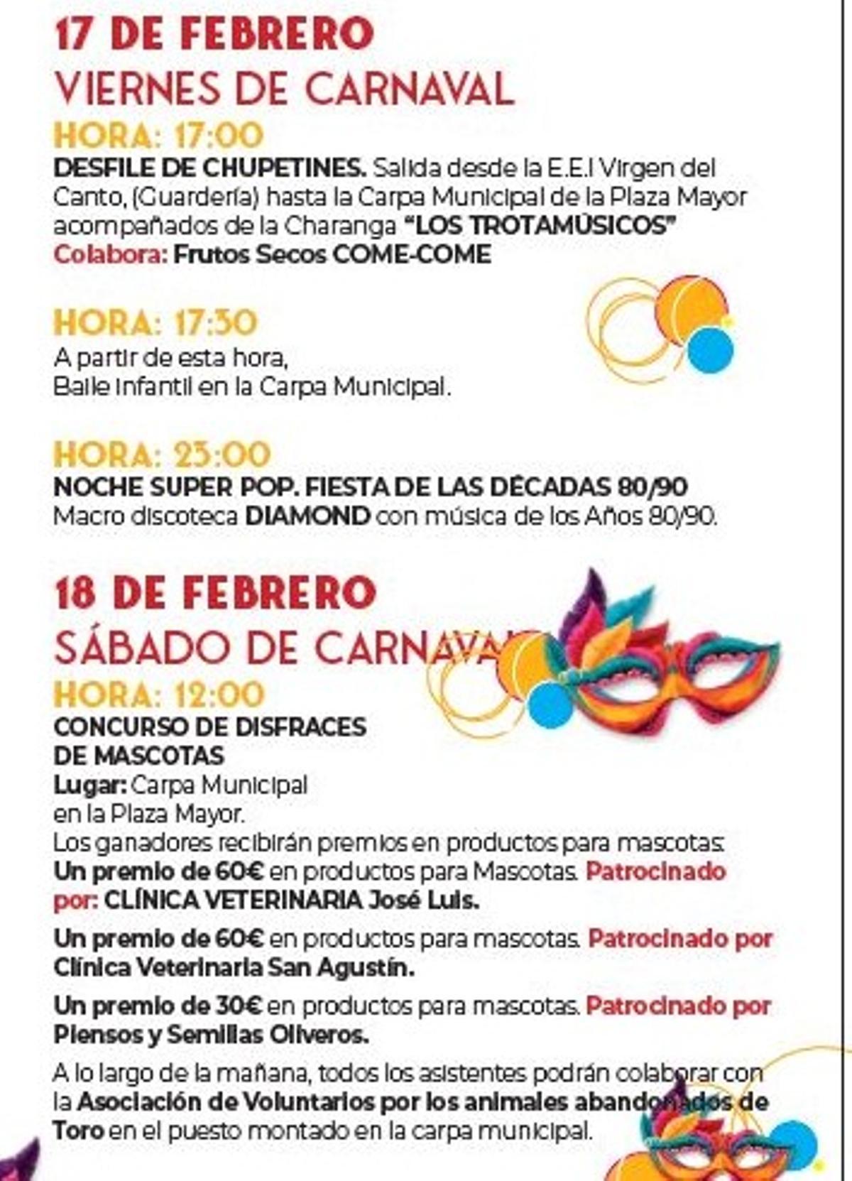 Programa de Carnaval de Toro 2023.