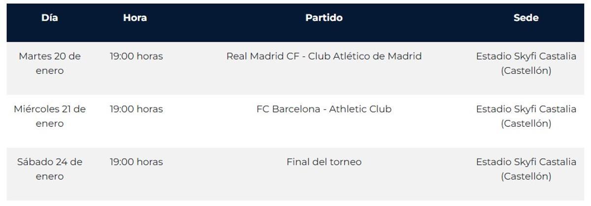 Este es el calendario de partidos de la Supercopa de España femenina.