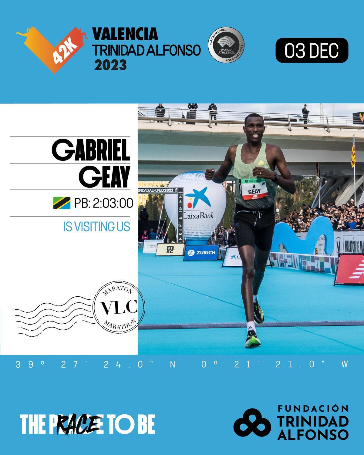Gabriel Geay estará en el Maratón Valencia Trinidad Alfonso.