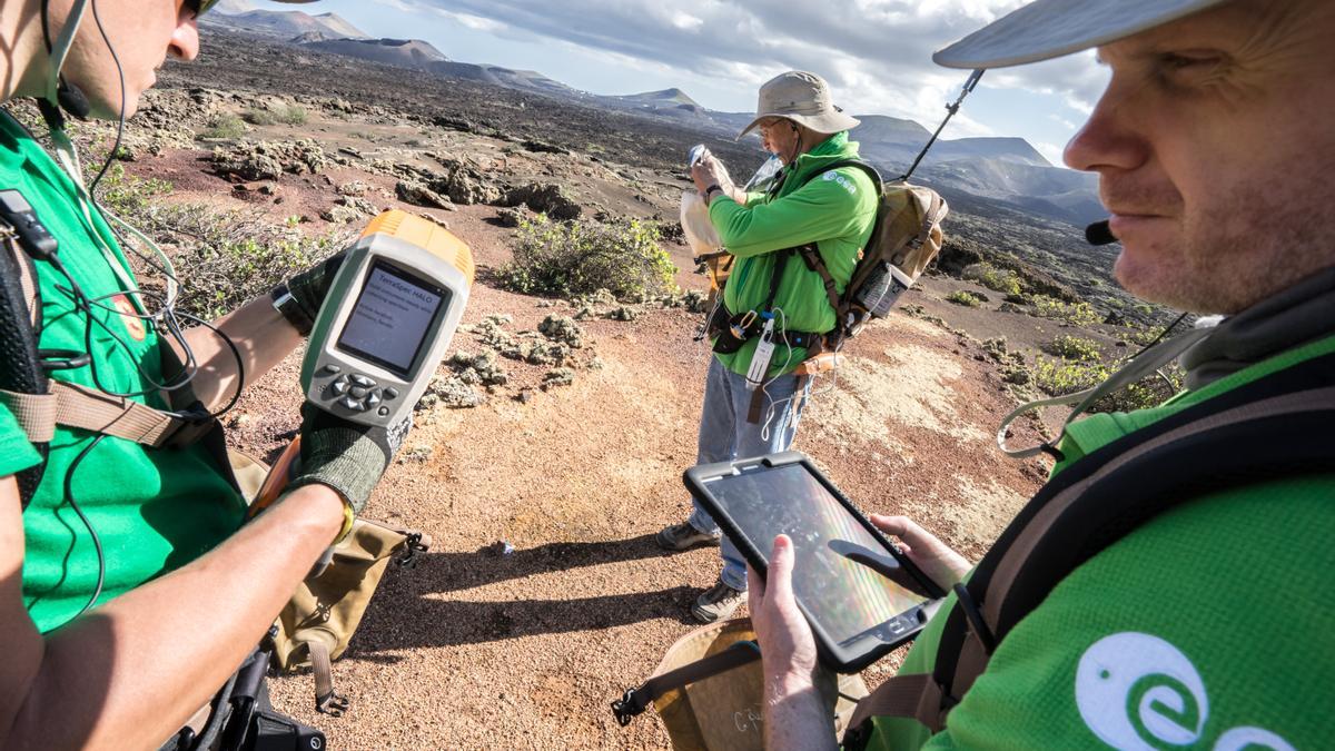 Trabajo en equipo con el Libro de Campo Electrónico en una campaña anterior de Pangea en Lanzarote.