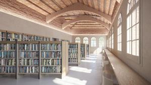 Recreación de un espàcio de la futura biblioteca que alojará la Casa de la Premsa en 2029.