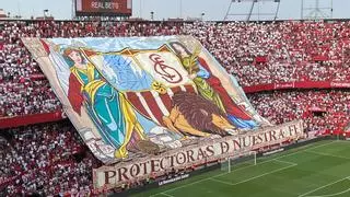 Tifo del Sevilla FC en el Gran Derbi antes del partido