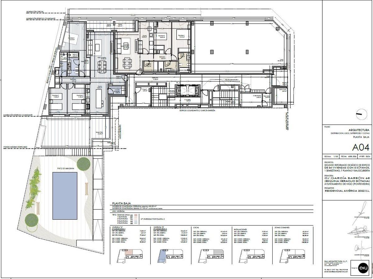 Plano del futuro edificio en la parcela nº 65 de García Barbón, al lado de la sede de UGT.