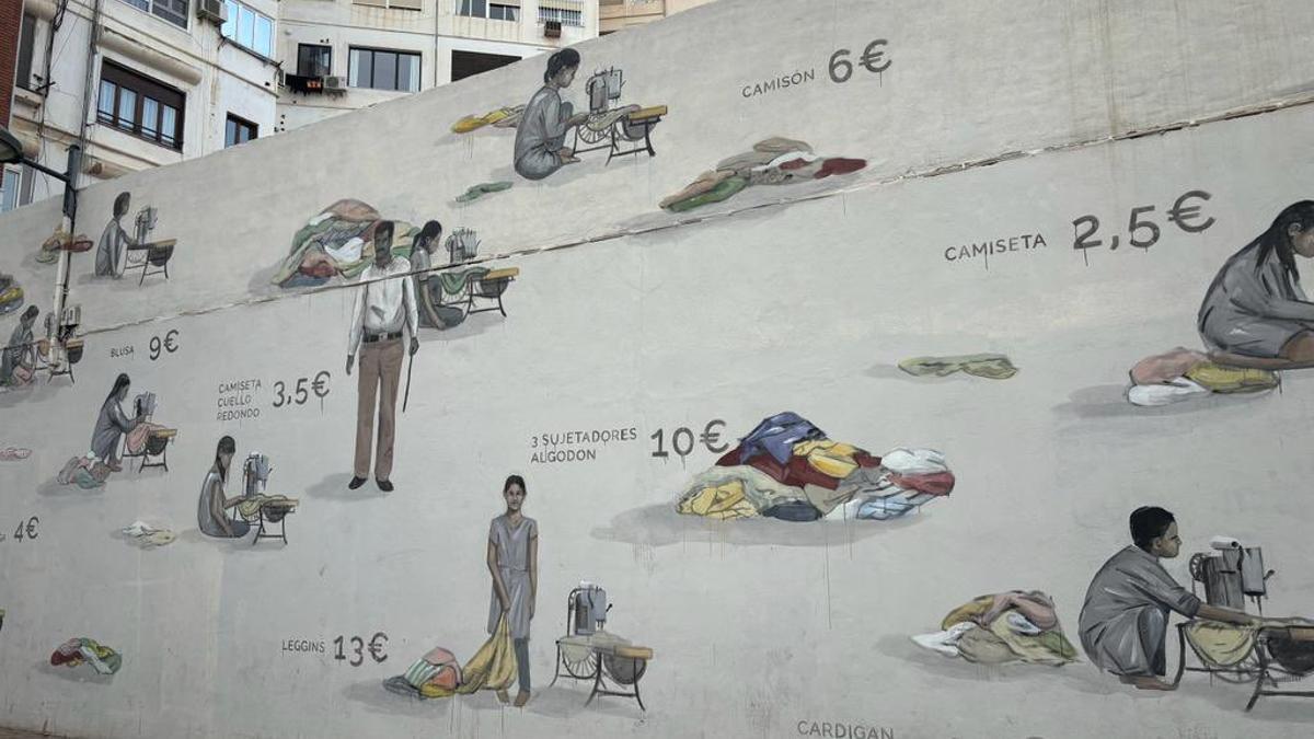 Parte del mural que hay frente al Primark del centro de València.