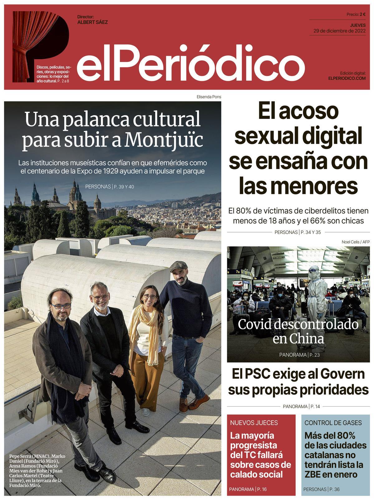 La portada d’EL PERIÓDICO del 29 de desembre del 2022 La portada d’EL PERIÓDICO del 29 de desembre del 2022