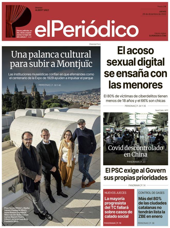 La portada d’EL PERIÓDICO del 29 de desembre del 2022